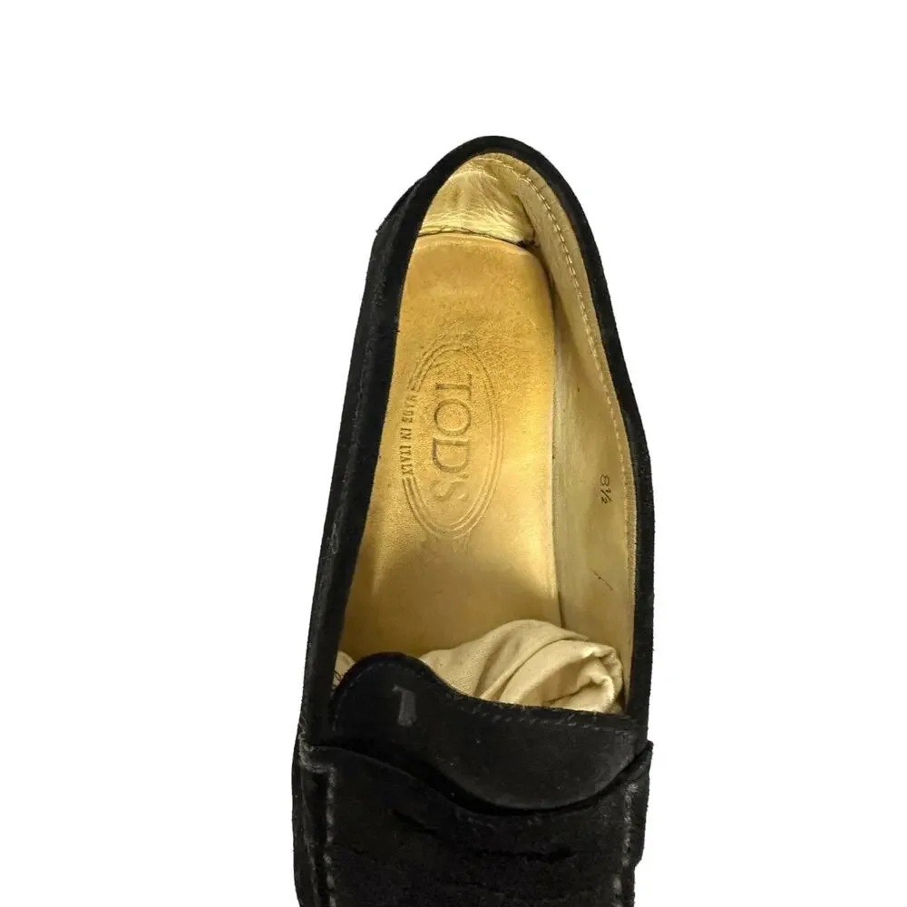 Tods women's black suede penny loafer size 8.5‎